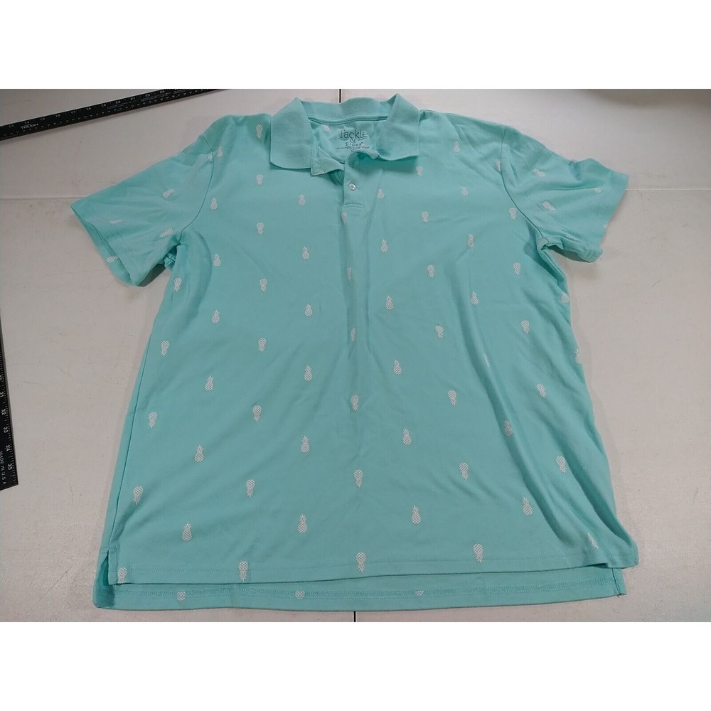 Tackle And Tides Polo Shirt Mens XL Light Blue Pineapples Short Sleeve Travel